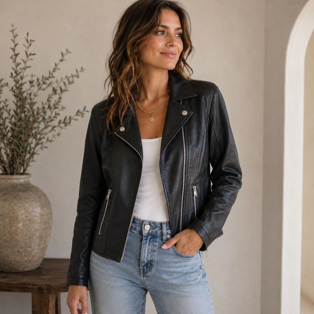 Baccini Black Leather Biker Jacket